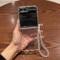 For For Samsung Z Flip7 FE Flip 6 5 Wrinkles 3D Water Ripples Case for Galaxy ZFlip 7 4 3 Z Flip6 Crystal Bracelet Transparent Cover Galaxy Z Flip5 black