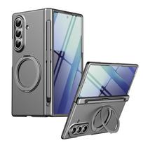 For Samsung Galaxy Z Fold 8 7 6 5 4 360 Swivel Alloy Bracket Magnetic & Ring Tempered Glass Film With Stylus Pen Slot Phone Case For Galaxy Z Fold 7 pilka spalva