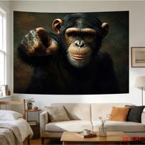 Realistic Chimpanzee Pointing at You Tapestry Lifelike Monkey Portrait Wall Hanging Animal Room Decor suitable offices bars 74x94cm(29x37in) black
