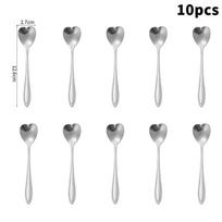 /10-Piece Polished Stainless Steel Heart-Shaped Coffee Spoon Set - Durable Stirring Utensils For Home, Kitchen, And Dining Room gray