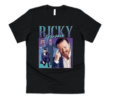 Ricky Gervais Homage T-shirt Tee Funny UK Comedian Icon Legend 90's Retro S blue