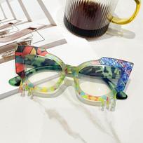 New colorful pattern splicing anti-blue light flat glasses European and American trend irregular glasses frame žalia