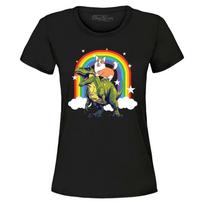 Corgi Riding Dinosaur Funny Rainbow Women's T-Shirt Pet Dog Lover Shirts XL gray