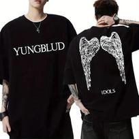 Punk Rock Angelo Sparnai & Kaukolės Dizainas Juodi Medvilniniai Vyriški Marškinėliai YUNGBLUD Retro Gatvės Stiliaus Dvipusis Spaudinys Marškinėliai Unisex S white