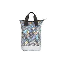 Adidas Originals Trefoil Kuprinė Top 3D Blizgus Užtrauktukas Dirbtinės Odos Rankinė Kuprinė Unisex Kuprinė Vaivorykštės-Sidabrinė GE5447 Dazzling Color Silver gray