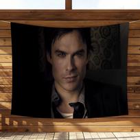 Vampire Diaries Tapestry Damon Salvatore Print Wall Hanging Fan Art for Bedroom Party Club 100X70CM black