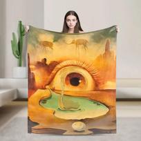Salvador Dali Surrealist Oil Painting Fleece Throw Blanket  Signed Spanish Art Scene for Sofa Bed or Home Decor Lightweight Port 100x150cm yellow