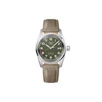 Longines Pioneer serijos automatinis mechaninis laikrodis su kalendoriumi 42 mm žalias ciferblatas nerūdijančio plieno korpusas odinis dirželis L3.811.4.03.2 Green Dial gray