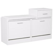 Moderni batų lentyna su paminkštintu suoliuku 12 porų batams, prieškambario baldai su batų lentyna, mediena, elegantiška, erdvi, 94,5x57x30 cm, balta 94.5 x 30 x 57 cm