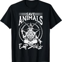 Baphomet & Pentagram, Save Animal Eat Souls Gothic & Satanic T-Shirt S juoda