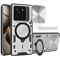 Slide Camera Funda for Xiaomi 14T Pro Case Armor Slide Lens Magnetic Ring Stand Phone Cover for Xiaomi Mi 14T Capa for Xiaomi 14T Pro sidabras