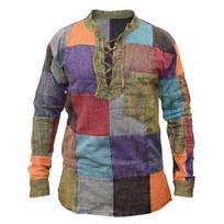 Vyriški marškiniai su patchwork nėriniais, raišteliais, vintažiniai, spalvingi, ilgomis rankovėmis, rudens viršus kasdieniam dėvėjimui 4XL kamufliažas