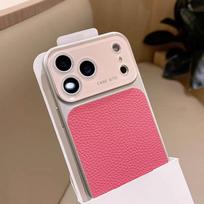 Litchi Leather Case for For Iphone 17 16 15 14 Pro Max for For Iphone 13 Glass Large Window Shockproof Armor Bumper Plating Cover iPhone17 white