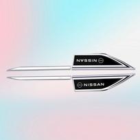wskpa9 2Pcs Car Stickers Badge Metal 3D Decorative Blade Style For NISSAN X-trail Qashqai Note Juke Sentra Patrol Navara Micra Leaf juoda