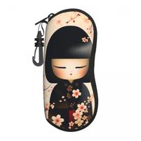 Custom Sakura Japanese Girl Kokeshi Doll Eyeglass Glasses Case Men Women Soft Sunglasses Protective Pouch One Size beige