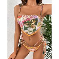 Printed Crop Top Bikini Micro Sexy Swimwear Women Female Swimsuit Two-pieces Biquini Set High Cut Bathing Suit S oranžinė