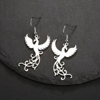 LIKGREAT Classic Phoenix Bird Wing Animal Earrings for Women Fashion Cute Drop Pendant Stainless Steel Personality Birthday Gift gray