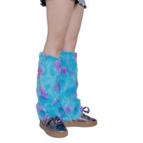 Harajuku Boot Cover Women Novelty Monsters Furry Plush Leg Warmer Long Socks  15CM mėlyna