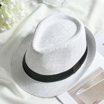 Unisex Beach Wide Brim Cowboy Fedora Hat Sun Hat Jazz Dress Hat Straw Panama Cap balta