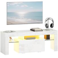 TV stand, TV furniture with RGB LED lighting, high gloss, tempered glass shelves, 120x34x45cm, white 120 x 34 x 45 cm