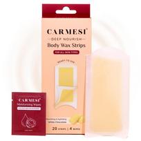 Carmesi Deep Nourish Body Wax Strips | 20 Wax Strips & 4 Post-Wax Wipes | White Chocolate Enriched | Safe for All Skin Types | Cold Waxing for Wome beige