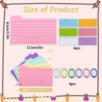 300 PCS 3.3x5 Inches Colored Flash Cards – Index Cards with Rings and Sticky Tabs, Multicolor Lined Notecards for Studying, School & Office Supplies 1set pink
