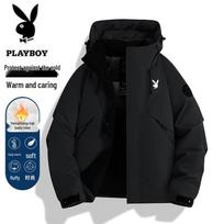 PLAYBOY Men's Hooded Outdoor Warm Cotton Jacket M black