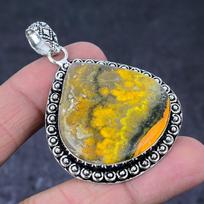 Natural Bumblebee Jasper Handmade 925 Sterling Silver Pendant 2.36  ETC-6223 yellow