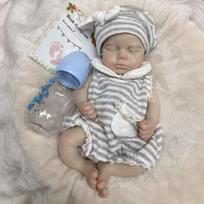 Reborn Girl and Boy Doll 33cm Can Open Mouth Full Body Solid Silicone LouLou Soft Touch Handmade Reborn Corpo De Silicone silicone boy gray