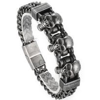 Steampunk Skull Head Man Bracelets Vintage Black Stainless Steel Men's on Hand Bracelet with Magnet Clasp Gothic Biker' Jewelry 22cm gray