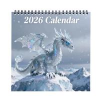 2026 Dragon Fantasy Wall Calendar Monthly Planner with 12 Detailed Dragon Illustrations Spiral Binding Hanging Hole Home Office Decor Gift for Dragon 1pc gray