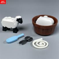 MOC plytos Gyvūnas Avių ferma Ožka Avidė Daržo scenos Priedai Statybinės kaladėlės Modelis DIY Švietimo žaislai white