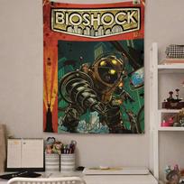 Bioshock anime themed printed tapestry scifi hippie wall hanging living room bedroom wall aesthetic background cloth decoration 74x94cm(29x37in) brown