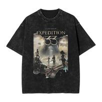 Clair Obscur Expedition 33 Graphic T-shirt Vintage Washed Oversized T Shirt Men Women Clothing Summer Cotton S gray