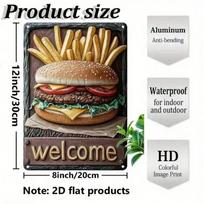 Vintage Metal Welcome Burger Sign Wall Art Decor black
