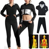Women Long Sleeve Zipper Sauna Sweat Suit Running Fitness Shapewear Sports Set S juoda