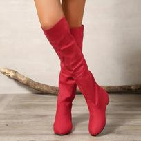 Džinsiniai Batai Aukšti Moteriški Virš Kelio Storu Kulnu Batai Paprasti Storu Padu Kojinės Batai Ilgi Batai Moteriški Zapatos De Mujer 37 raudona