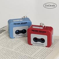 Mini Retro Cassette Recording Keychain Voice Music Keyring 02. Blue Retro Cassette Keyring gray