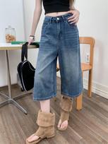 Amerikietiški retro džinsai Vintažiniai Y2k Baggy Jorts Moteriški vasariniai aukštu juosmeniu Korėjos gatvės apranga iki kelių plačios kojos džinsai Harajuku laisvalaikio džinsiniai šortai XS mėlyna