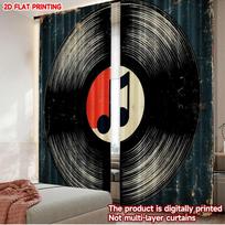 Vinilo plokštelių užuolaidos Skaitmeninė spauda Retro muzikos natų raštas Raudona Balta Juoda Svetainės Mylimojo Dekoravimo Užuolaidų Rinkinys Iš 2 Vnt Pagaminta Poliesterio Plaunama Paruošta W100*H70(CM)-Hooks&1PCS gray