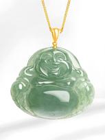 Charm Gold Natural Ice Jadeite Carved Laughing Buddha Lucky Pendant Amulet Necklace Certified Trendy Woman Man's Jewelry gray