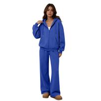 Women's Two Piece Sweatshirt Set with Wide Leg Pants Casual Track Suit for and Wear L blue
