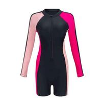 European and American Swimsuit Women's One-piece Long-sleeved Surf Suit New Boxers Wetsuit Conservative Zipper Swimsuit XS black