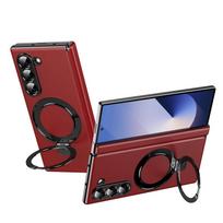 For Samsung Galaxy Z Fold 7 6 5 4 3 Magsafe Case Luxury Leather Folding Hinge Magnetic Rotating Ring Holder Shockproof Hard Case Galaxy Z Fold 5 raudona
