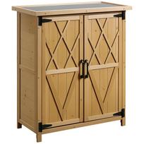 Garden shed garden cabinet 3 shelves 2 doors galvanized sheet metal roof waterproof fir wood 75 x 40 x 90 cm yellow 75 x 40 x 90 cm