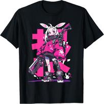 Anime Manga Cyberpunk Aesthetic Techwear Harajuku Bunny Girl T-Shirt S juoda