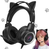 YIK TUNG Cat Ear Gaming Wired Headphones with 40mm RGB USB Soft Protective Excellent Sound Adjustable Cute Compatible with and Language New Japanese juoda