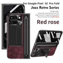 Case For Google Pixel 10 Pro Fold Vintage Fineer Leather Protective Film One-piece stand Spring-loaded pen slot Stylus Cover PU Leather&Google Pixel 10 Pro Fold black