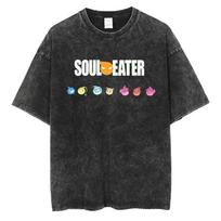 Hot Sale 2026 Soul Eater Manga T Shirt Death the Kid Print Tshirt Vintage Washed Streetwear Men Women Clothes Oversized Cotton Tee Shirt L black