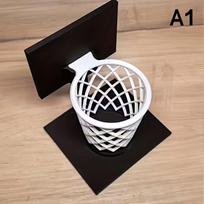 Creative Basketball Hoop Pen Holder Desktop Organizer With Base Space-Saving Decorative Accessory Home, School, Office Decor A1 white